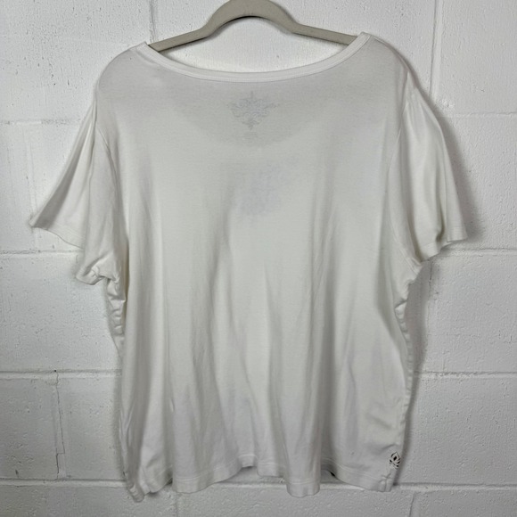 Tommy Hilfiger Womens T-Shirt White Silver Embellished Floral Trim Artsy Size 3X - Picture 7 of 12